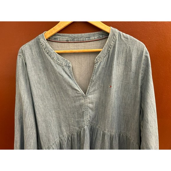 Tommy Hilfiger Light Chambray Denim Below Knee Length Tiered Dress Relaxed Fit - Picture 2 of 3